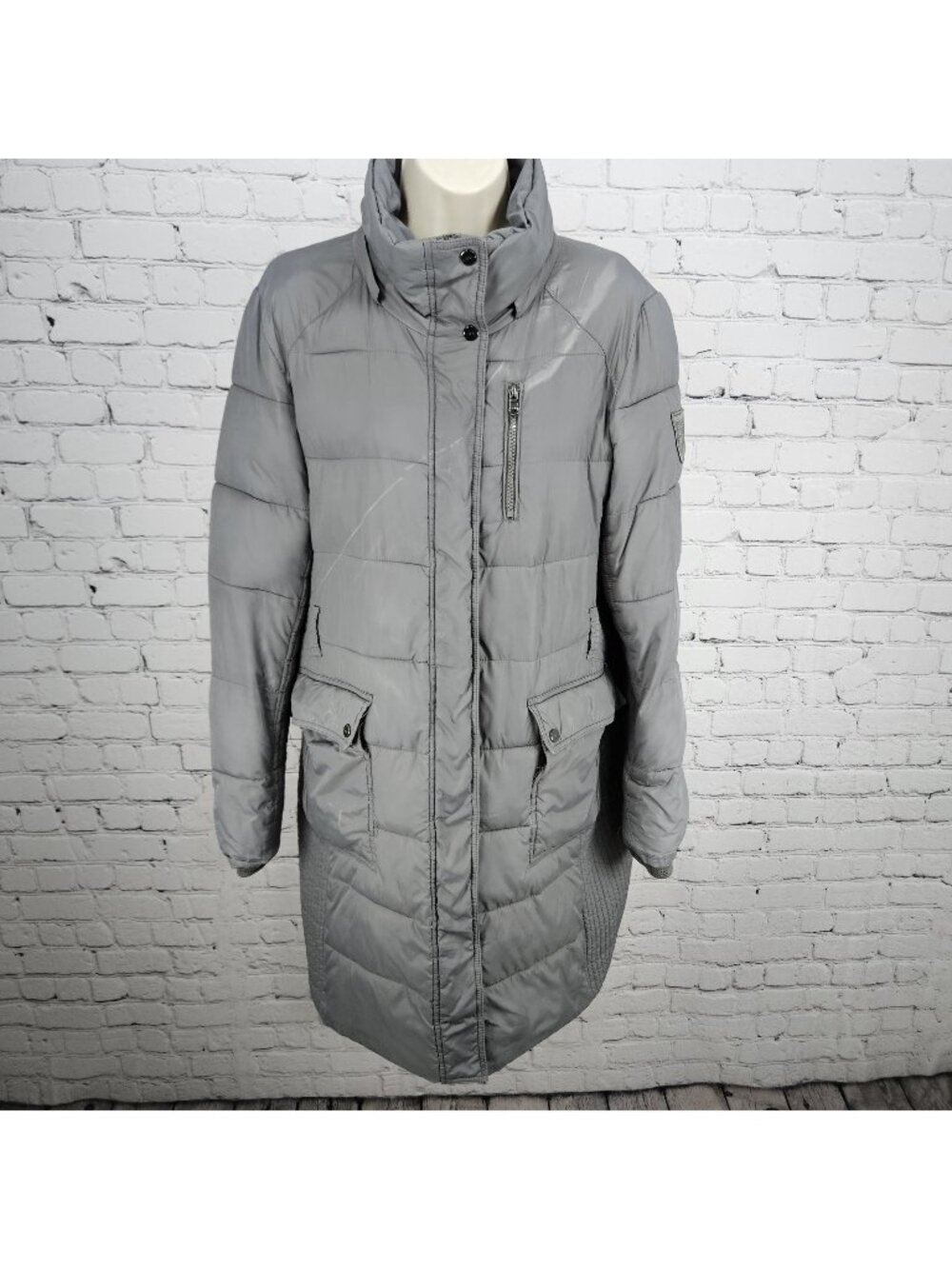 Lauren Ralph Lauren Grey Insulated Zip Parka Puffer Jacket Long Coat Large L